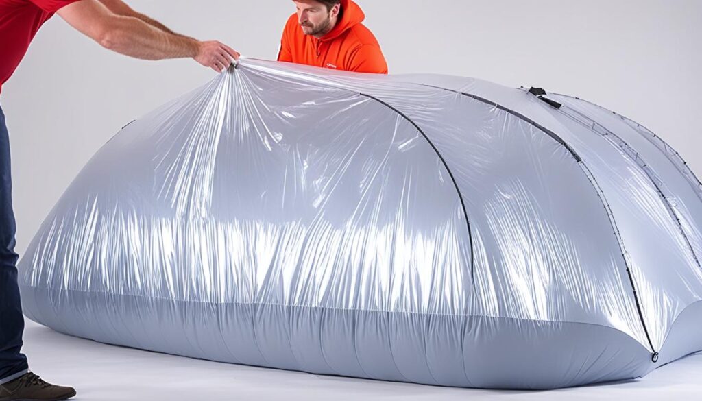 Easy inflatable tent assembly
