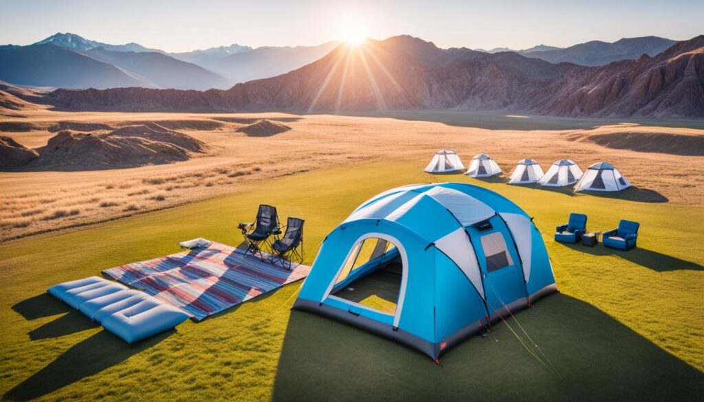 Inflatable tent setup