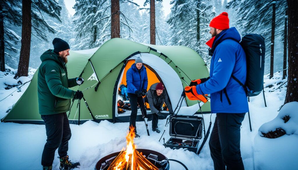 setting up Gazelle tent in winter